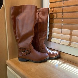 Brown faux leather riding boots